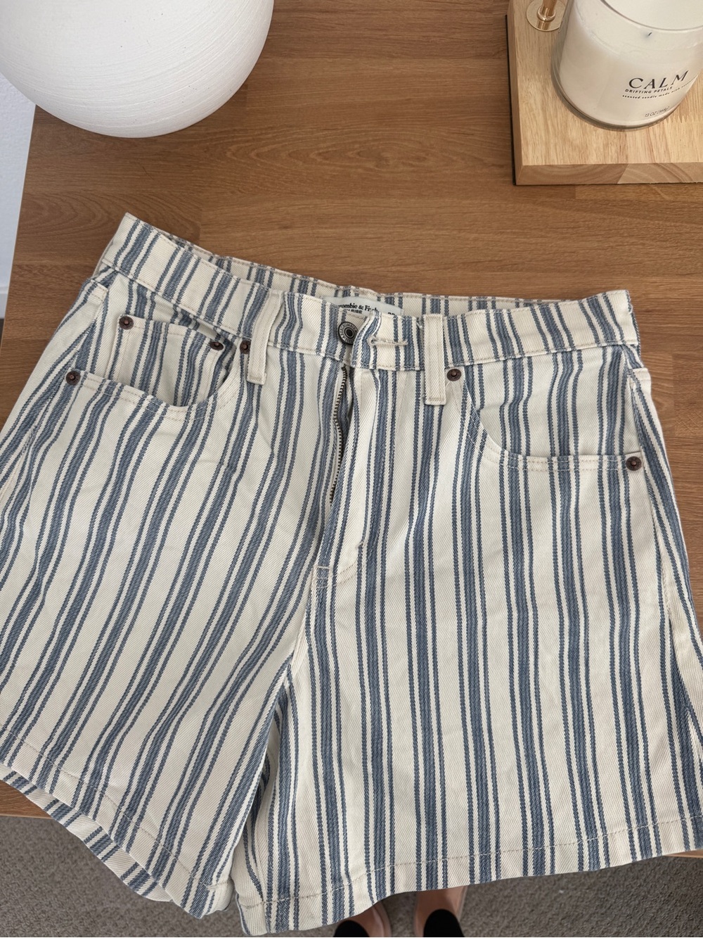 Abercrombie & Fitch Blue and Cream Striped Jean Shorts